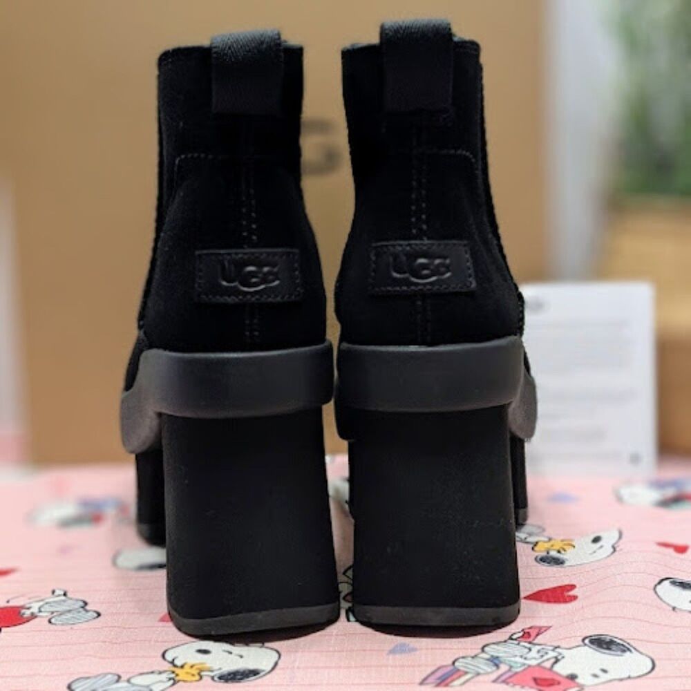 UGG Black Suede & Shearling New Heights Platform Mini Boots Women's Size 10 NIB - Picture 7 of 14